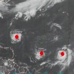 Three hurricanes rolling across Atlantic