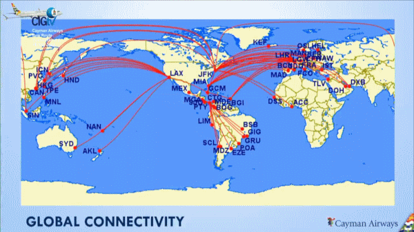 Cayman Airways global connectivity map